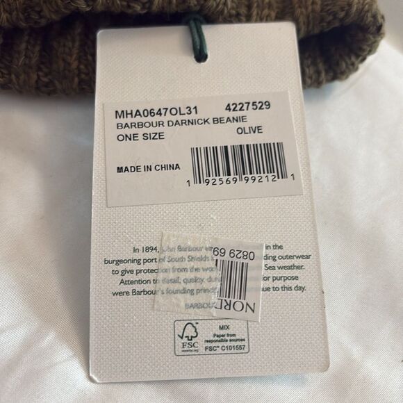 BARBOUR Darnick Olive Cotton BEANIE Knitted Toque Cuff unisex main image 6